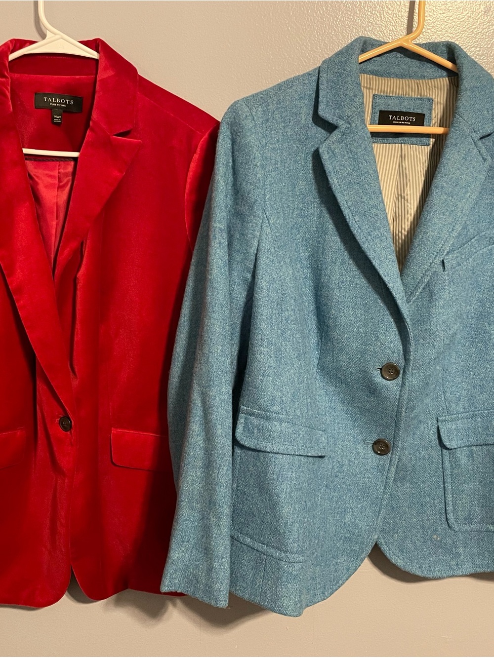 Talbots Red Velvet Blazer & Talbots Light Blue Wool-Blend Blazer Duo